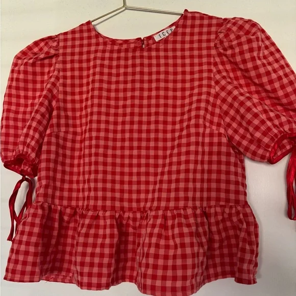 Red Gingham Peplum Top - Picture 3 of 3